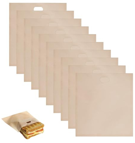 10 Pcs Toaster Bags, Toasted Sandwich Bags, Non-Stick Toastie Bags for Toasted Snacks, Grilled Cheese, Pizza, 17x19cm / 6.7x7.5 inches, Washable & Heat-Resistant Pockets for Toaster, Microwave, Oven