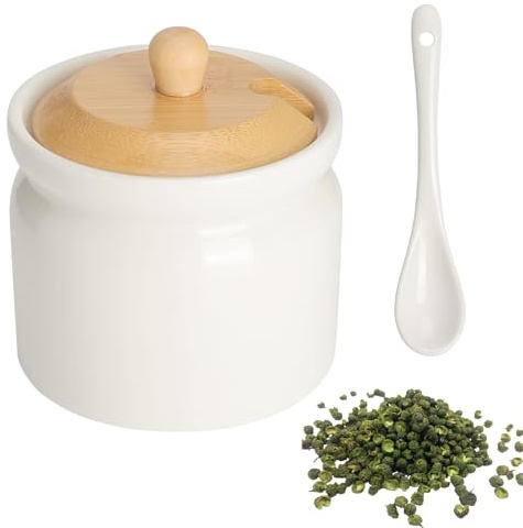 Zuccheriera con Coperchio e Cucchiaino 180 ml Zuccheriera Ceramica Bianca Porta Zucchero per Zucchero Sale e Spezie Zuccherieras Moderna da Tavola Saliera e Zuccherieras