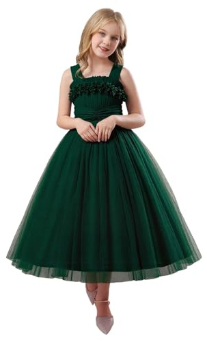 Elegante vestido de fiesta de tutú sin mangas para niñas con falda de capa fluida, adecuado para niños más grandes.