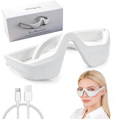 Under Eye Red Light Therapy Glasses, Red Light Therapy Device Eye Mask with 4 Modes & 3 Levels EMS Intensity, Eye Massager for Relieve Eye Bags, Reduce Dark Circles Puffiness Wrinkles