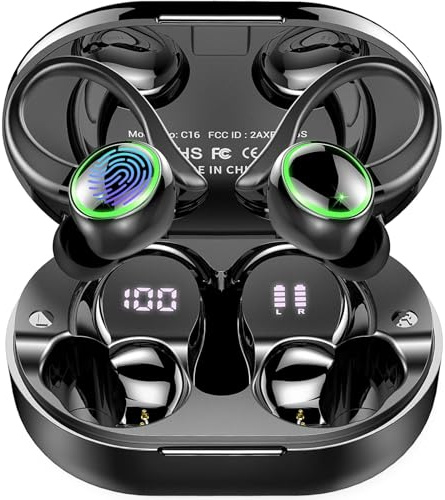 Wireless Earbuds, Bluetooth 5.4 Headphones with Earhooks,Earbuds for Sport | 50H+ Playtime, Stereo Noise Canceling, 4 ENC Mic, Sport Ear buds, IPX7 Waterproof, Wireless Earphones, Ear Buds