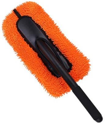 SILENRADAWN Plumero para Coche de Chenilla Naranja Mango Largo, Cepillo Limpiador para Áreas Difíciles y Eliminación de Polvo, Adecuado para Hogar y Oficina
