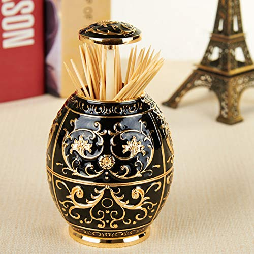 ZJchao Distributeur de Porte-cure-dents Rotatif en Forme d'œuf, Organisateur Décoratif doré et Noir pour la Maison, la Cuisine, l'hôtel, capacité de 60 Pièces (vinyle doré)