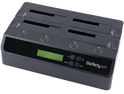 StarTech.com 4-Bay Hard Drive Duplicator and Eraser, External Standalone 1:3 HDD/SSD Cloner/Copier, USB 3.0 / eSATA to SATA Docking Station, Hard Disk Copier / Sanitizer / Wiper Tool (SATDOCK4U3RE)