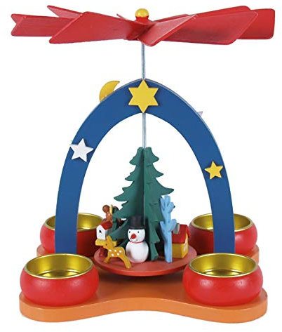 OBC Weihnachtspyramide/Kintermotiv mit Teelichthalter bunt/Pyramide Weihnachten/im Kunsthandwerks-Stil, handgefertigt/Deko zu Weihnachten