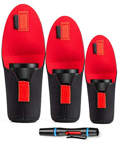 Fotover Neopren resekamera linspåse set – mjukt skyddsfodral fodral för Canon Nikon Sony Panasonic Pentax Olympus DSLR-kameror, 3-pack med linsrengöringspenna