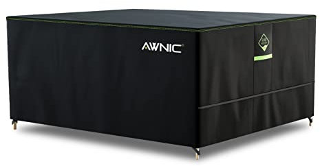 AWNIC Garden Furniture Cover Waterproof with Hooks Heavy Duty 420D Oxford, Windproof Anti-UV Outdoor Patio Table Covers with Air Vent,Rectangular Black (130 * 75 * 71cm)