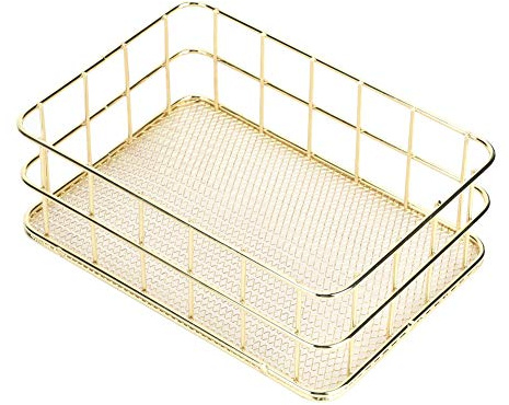 Goldener Aufbewahrungskorb Langlebiger Metall Aufbewahrungskorb Hohl Schreibtisch Organizer Mehrzweck Aufbewahrungskorb für Badezimmer Home Office (klein)