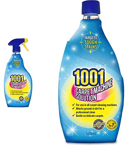 1001 Carpet Stain Remover, Tough On Stubborn Stains, WoolSafe approved 500ml & Carpet Machine Solution, Perfect For Large and High Traffic Areas, Gentle On Upholstery and Carpets, 500 ml (Pack of 1)