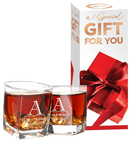 AIGAT Vaso de whisky personalizado de 270 ml, 48 diseños diferentes, juego de 2 piezas.