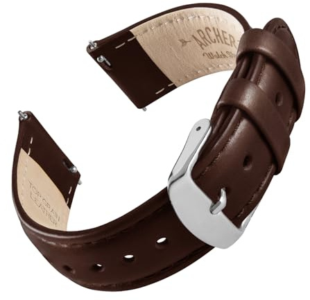 Archer Watch Straps - Klockarmband i Premiumläder med Snabbkoppling (Mörk Kastanj/Matchad Tråd, 18mm)