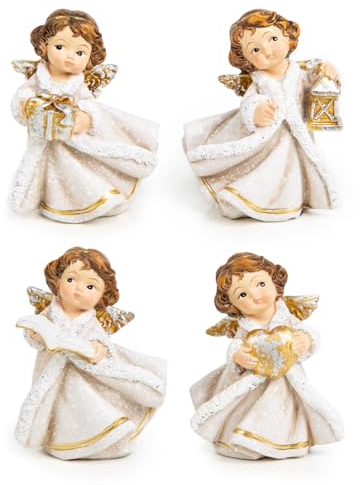 Logbuch-Verlag 4 piccoli angeli di Natale, angelo custode, regalo di Natale, compleanno, crema, oro, 7 cm