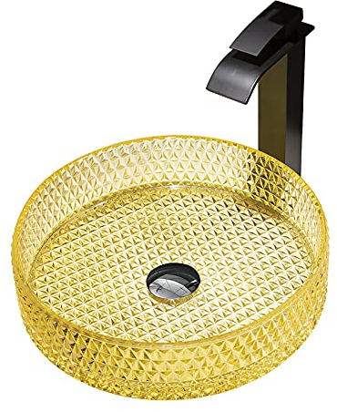 NOALED Badezimmer-Waschbecken, Waschtisch, Glaswaschbecken, zylindrisches Aufsatzwaschbecken, Aufsatzwaschbecken, Kunstwaschbecken mit Wasserhahn und Pop-Up-Ablaufgarnitur, Schwarz