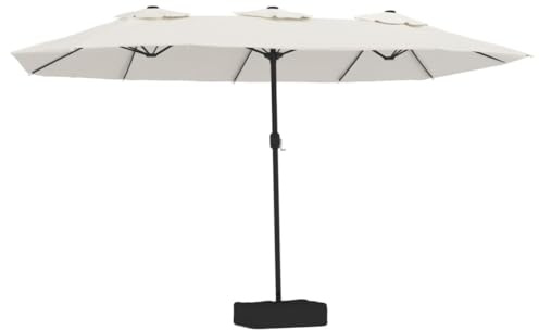 vidaXL Doppelsonnenschirm, Sonnenschirm mit LEDs Eisenmast, Gartenschirm mit Kurbel Sonnenschirmständer, Marktschirm Strandschirm UV-Schutz, Sandweiß