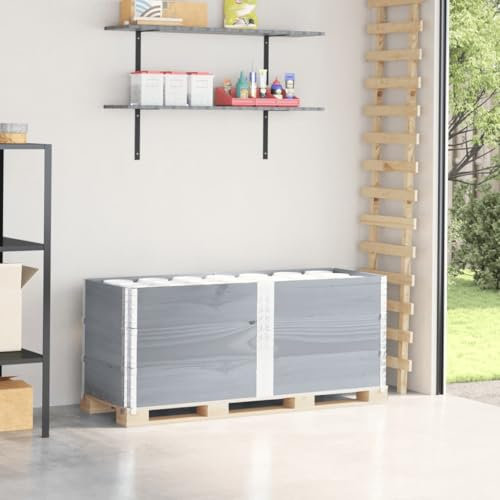 Juroupi Pallet Collars 3 pcs Grey 150x50 cm Solid Wood Pine,Pallet Collars,Versatile for Storage or Raised Garden Bed,Space Saving-3295380