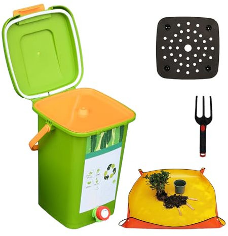 Compostador de cocina con grifo para reciclaje cómodo de residuos de alimentos, capacidad de 20 L, juego de 2