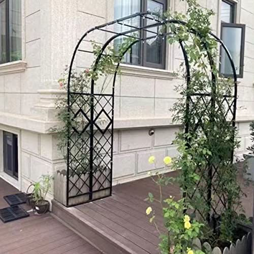 Arche de jardin en métal avec treillis en fer robuste pour plantes grimpantes, pergola d'extérieur résistante aux intempéries avec bases stables, design extra large (noir, 340 x 230 cm)