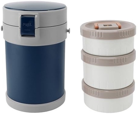 Akozon Tarro Aislado para Alimentos de 2 Litros, 3 Niveles, Apto para Microondas, Lonchera Al Vacío de Acero Inoxidable 304 con Correa para el Hombro, Ideal para la Escuela, la Oficina