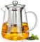 Théière 1300 ml avec infuseur, théière en verre avec infuseur, théière en verre borosilicate avec infuseur amovible en acier inoxydable 304, pour la préparation de thés en vrac