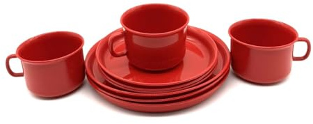 3 Stück Geschirr-Set 3teilig Kindergeschirr Frühstücksset Geschirrservice Kaffeeservice Plastikgeschirr Tassen und Teller, aus Kunststoff, Mehrweggeschirr, Farbe rot