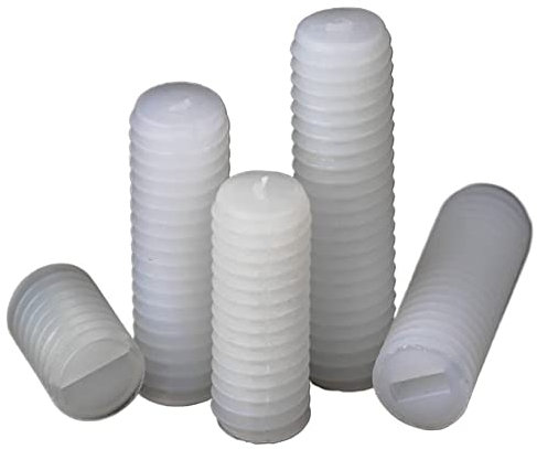 BCOMFY 50 Stück M4 metrisches Gewinde, weißes Nylon, PA66, Kunststoff, isoliert, geschlitzt, Flache Spitze, ohne Kopf, Madenschraube, Gewindestift(10mm)