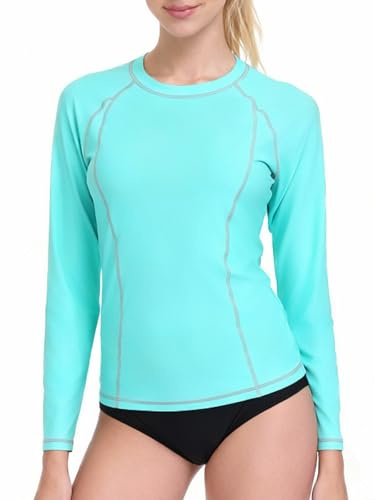ATTRACO Women Long Sleeve UPF 50+ Rash Guard Swim Shirt Aqua M