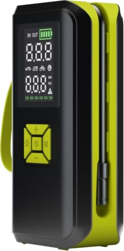 goobay Compressore d'aria portatile con batteria da 2Ah, 5V,ricaricabile, 10bar/150psi, display LED, 5 modalità automatiche, luce LED integrata e connessione USB-C, per auto, moto, biciclette,77827