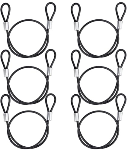 GORGECRAFT 6 Cable de Acero Al Carbono de 50.5cm con Bucles 4mm de Diámetro Recubierto de Negro Cable de Seguridad Flexible Cadena de Acero Candado Ideal Jardín Puertas Vallas Portones Equipaje.