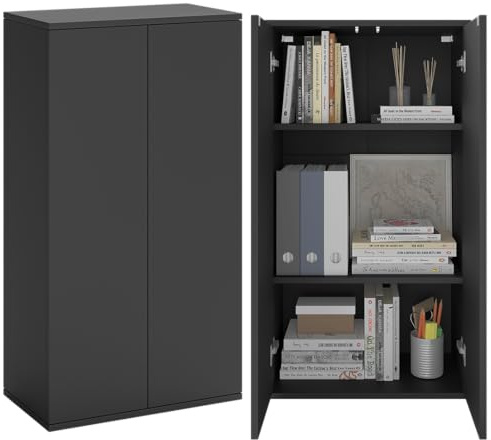 Bellamio Ais Mehrzweckschrank 60 cm breit, 3 Fächer, Schwarz, Push-to-Open | Haushaltsschrank 110x60x33 cm, schmaler Aktenschrank, Allzweckschrank, Hängeschrank/Büroschrank, Schuhschrank, viel Stauraum