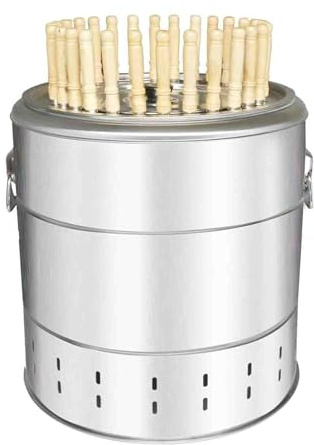 Parrilla de barbacoa sin humo con 28 pinchos de acero inoxidable, parrilla portátil de carbón de 360° y barril de estofado