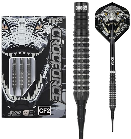 ONE80 Crocforce VHD 90% Tungsten Softdart Set – Profi Softtip Darts für E-Dart Automaten, präzise Grip Barrels für Turnier & Training (CF2, 20 Gramm)