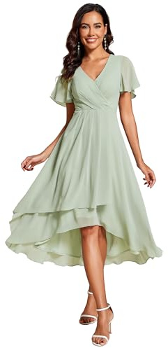 Ever-Pretty Robe de Cocktail Soirée Maxi Col V Asymétrique Manche Courte pour Invite Maiage EG02084
