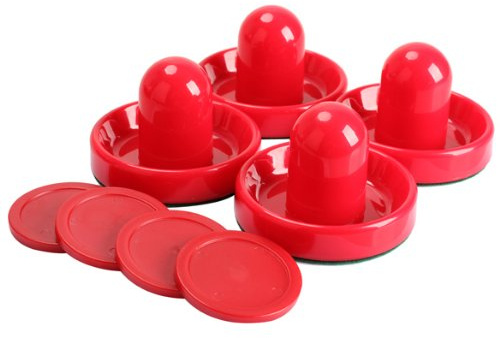 Vktech 4Pcs Air Hockey Table Goalies with 4pcs Puck Felt Pusher Mallet Grip Red