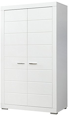 FORTE SNOW Schrank 110 120, Kleiderschrank Weiß Kinderzimmerschrank Jugendzimmerschrank Drehtürenschrank Modern, 2-türig mit Einlegeböden und Kleiderstange, 116 cm breit x 198.5 cm hoch x 60 cm tief