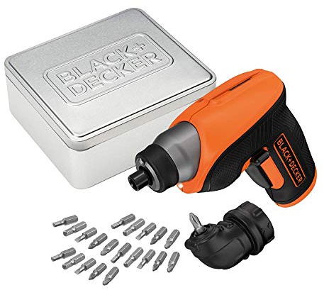 Black+Decker Pivot Akku-Schrauber CS3653LCAT (3.6V, 1.5Ah Li-Ion, 2-Positionen-Handgriff, Rechts-/Linkslauf, LED-Arbeitsleuchte, magnetische Bit-Aufbewahrung, inkl. Winkelaufsatz & 20x Schrauberbits)