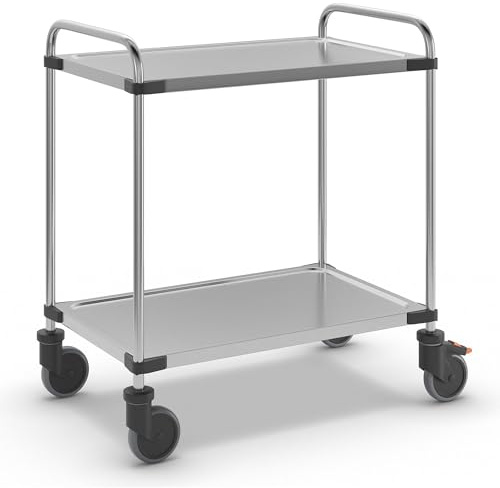 Servierwagen aus Edelstahl, mit 2 Etagen, LxBxH 870 x 570 x 950 mm, montiert.