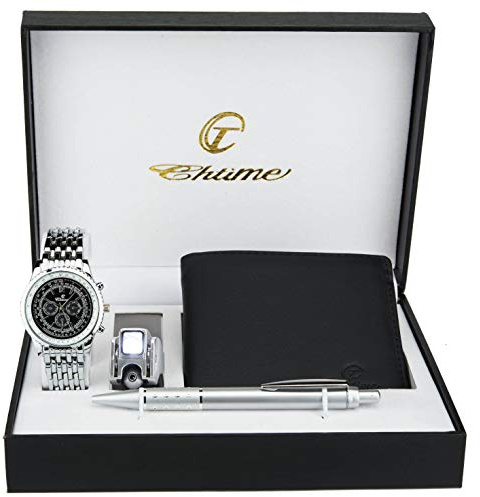 BELLOS Cofanetto Orologio Uomo - Portafoglio - Strumento Multifunzione con lampada LED - Penna