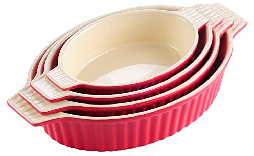 MALACASA Serie Bake.Bake, Juego de 4 Bandejas Molde Pan Bandeja para Hornear Molde para Horno Forma Plato Hondo Sartenes Cocina en 4 Tamaño Rojo