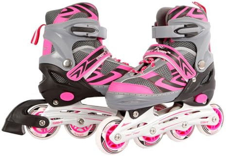 Kids Globe Street Rider Inlineskates (Inliner) rosa/grau, verstellbar von Größe 37-40, abec7 Alurahmen – 720236