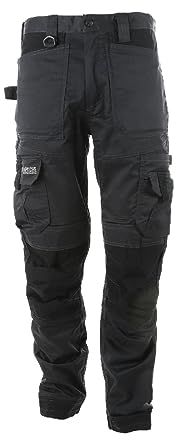 Apache Workwear Men's Site Trouser | ATS 3D Stretch Holster Trouser | Grey/Black 31L x 32W | Cordura Side Cargo Pocket | Low Rise Comfort Waist | Reinforced Hem Knee Pad and Phone Pocket