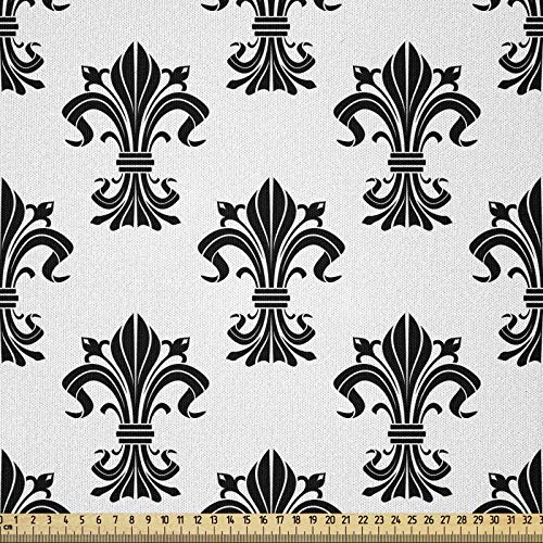 ABAKUHAUS Fleur De Lis Stoff als Meterware, Europäische Heraldik, Microfaser Multi Zweck Dekostoff für Kunsthandwerke, 3M (230x300cm), Weiß Schwarz