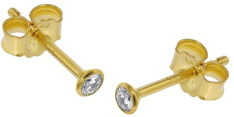 trendor Ohrstecker für Damen und Herren 585 Gold (14 Kt) Zirkonia 2,5 mm | Ohrschmuck aus Echtgold, Made in Germany