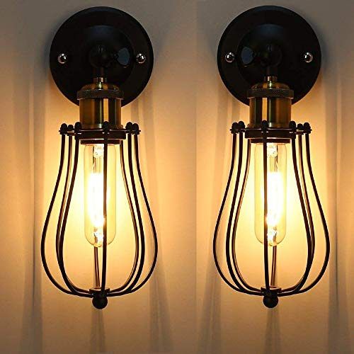 Chrasy Lámpara de Pared Vintage Industrial Ajustable Metal E27 Base Aplique de Pared Jaula de Alambre Antiguo Estilo Retro Rústico para la Sala de Estar Del Dormitorio Mesa de Comedor, 2 Paquetes