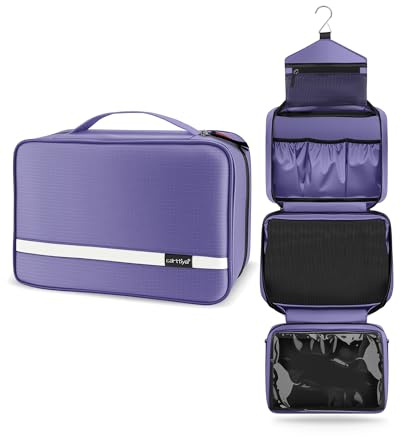 Carttiya Beauty Case da Viaggio, Borsa da Toilette per Donna Uomo Beauty Case Grande Impermeabile, Gancio in Metallo per Appendere, Viola
