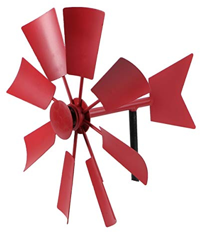 HEMOTON Windmühle Metall Garten Windrad Gartenstecker Windspiel mit Windanzeiger Dunkelrot Eisen Kunst Garten Rasen Hinterhof Park Kindergarten Party Im Freien Dekoration