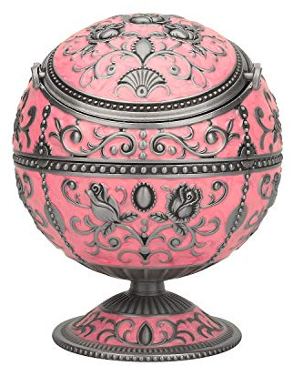 Windproof Ashtray with Lid for Cigarettes Metal Portable Cigar Ashtray Odor Eliminator for Indoor outdoor Hand Stamped Rose Pattern with Sparkle Fancy Gift for Men Women-Tin&Pink