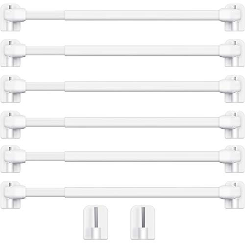 Jetec 6 Pcs Adjustable Plastic Net Curtain Rod 15.7-27.5 Inch Self Adhesive Shower Curtain Rods for Window Cupboard Bars Tension Drill Less Accessories for Home Bathroom Hotel (White)