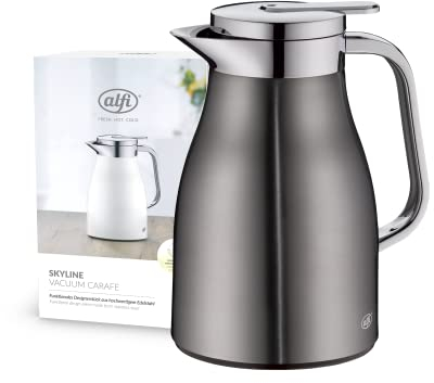 alfi SKYLINE 0,65l, cool grey, caraffa termica con igienico inserto in vetro, chiusura a vite con pulsante, presa ergonomica, con una sola mano, ottima come caraffa da caffè, caraffa da tè, senza BPA