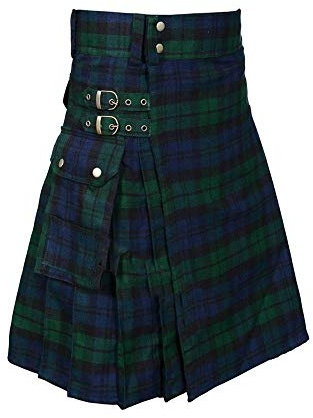 BaronHong Kilt in Tartan per Uomo Kilt in Tartan con Cinghie e Grandi Tasche Cargo (Verde, XL)