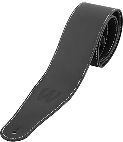 Warwick Teambuilt Genuine Leather Bass Strap - Black, Blind Embossing